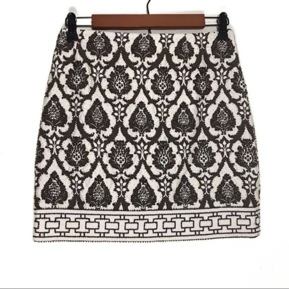TRACY REESE Damask Beaded Silk Mini Skirt